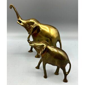Vtg Brass Elephant Figurines Set Of‎ 2 Animal Decor Statues Home Office Desk Art